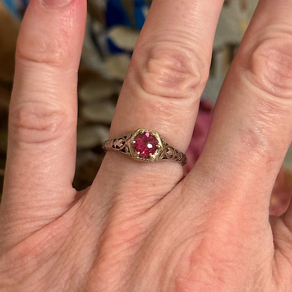 Antique 18K White Gold Art Deco Orange Blossom Tourmaline Solitaire Ring 5.75 - Picture 3 of 15